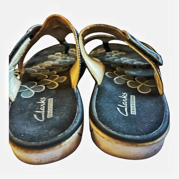 Clark’s Collection Black Strappy Thong Bohemian Sandals Size 8.5 EUC Beach Pool - Picture 3 of 4